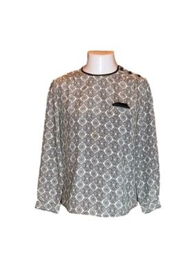 SK & COMPANY Vintage Black & White Print Long Sleeve Pull Over Blouse Size 12